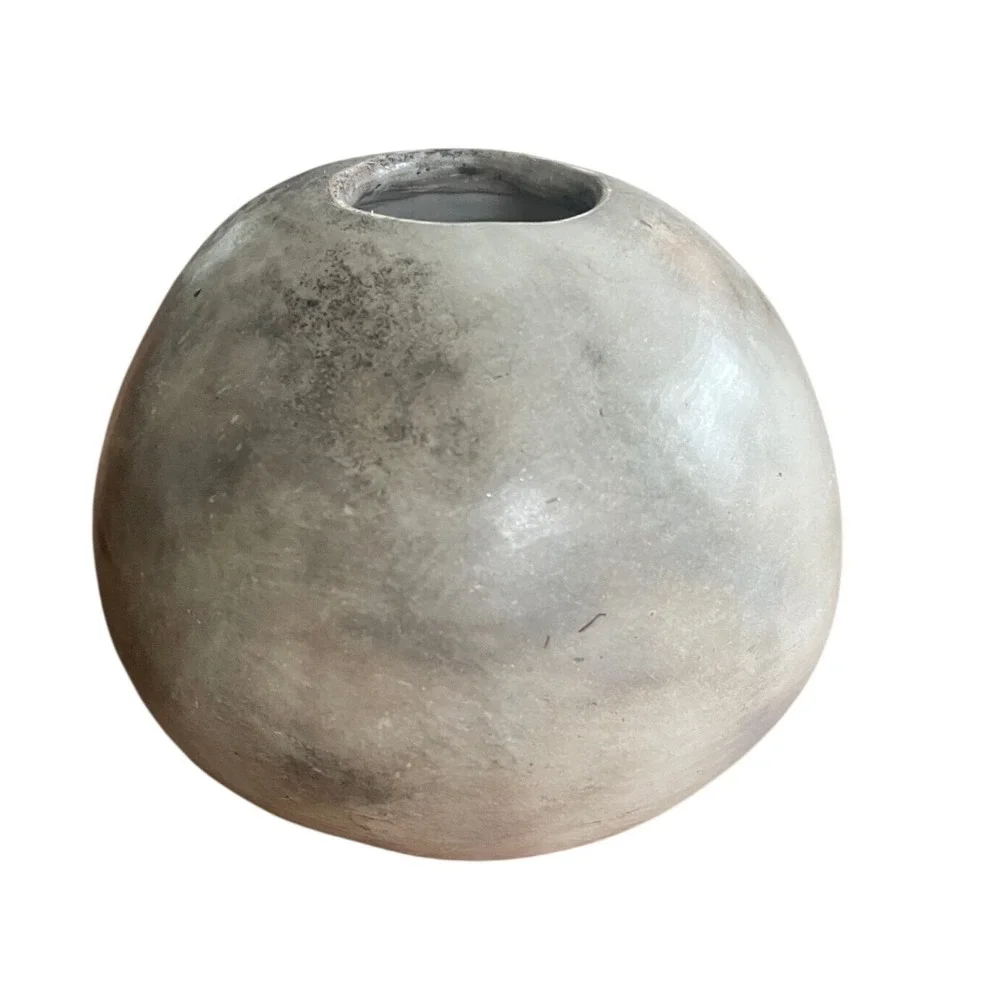 Handmade Smoke Fired Seed Pot Ceramic Vase Grey Marbled Southwestern Decor 3.5in